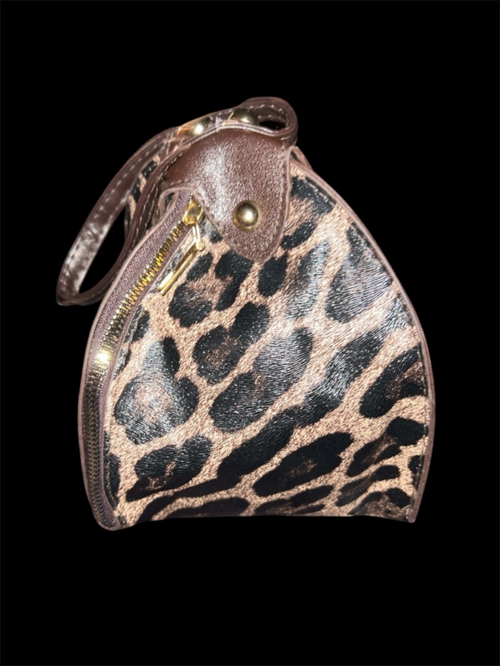 Vintage Leopard Print Pyramid Handbag | Triangle Wristlet Crossbody Bag | Animal